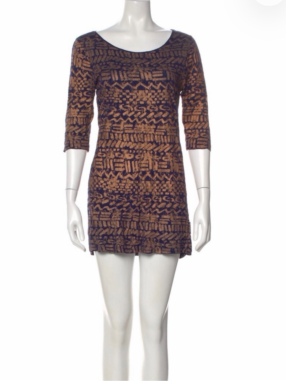 Stussy Women’s Patterned Scoop Neck Tunic Dress in Brown & Navy